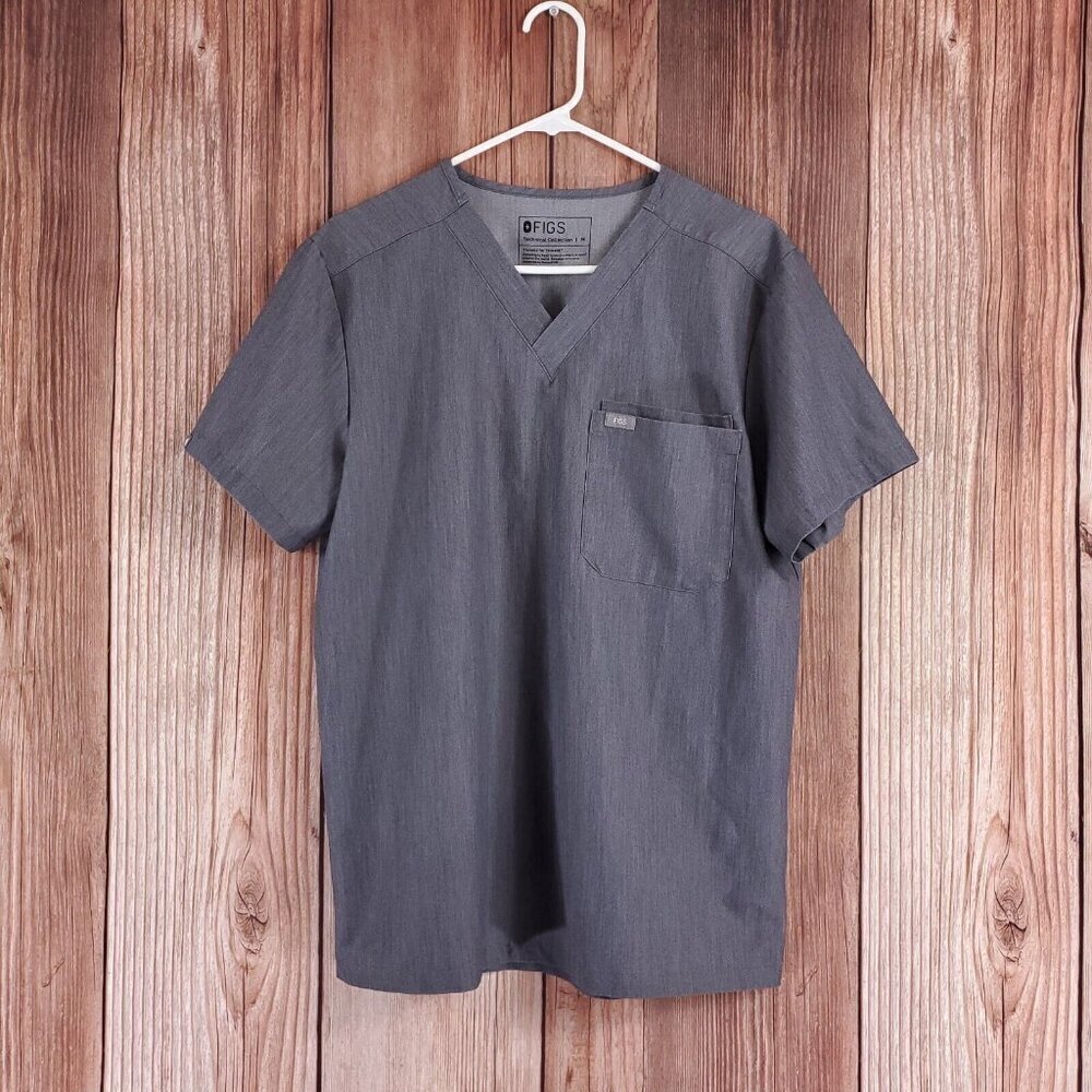 Figs Mens Size Medium Leon Two Pocket Scrub Top Gray V-Neck Shirt FM1500 PO 1801
